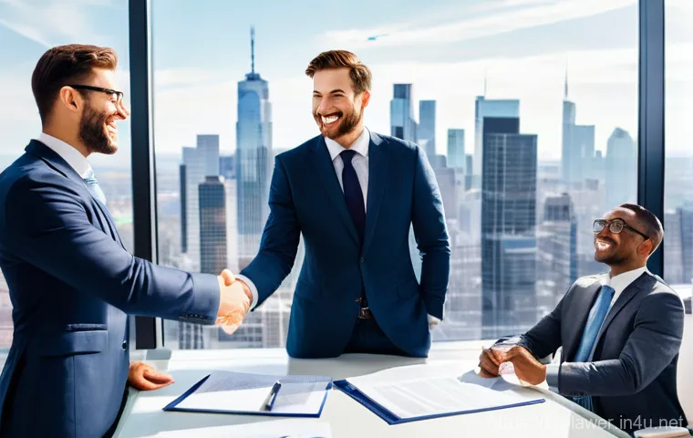 변호사 자격증 취득 후 진로 - **Prompt 1: Corporate Law Success**
    "A diverse team of corporate lawyers, professionally dressed...