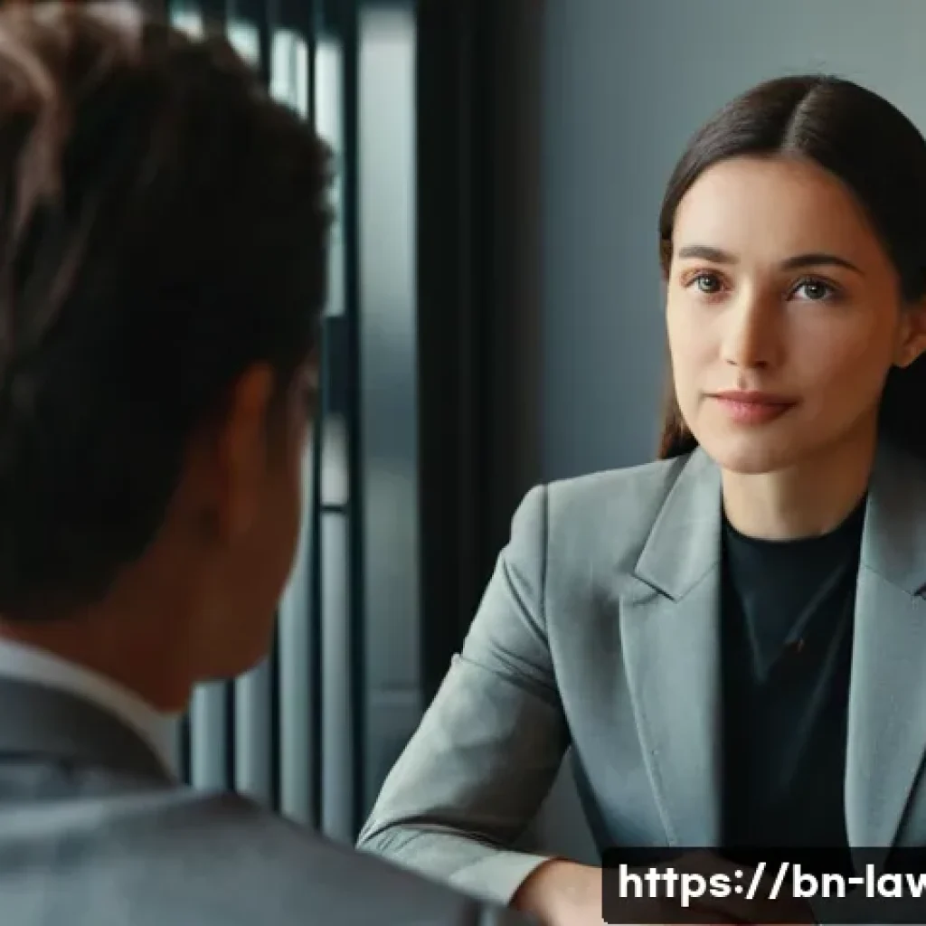 변호사 실무를 위한 필수 스킬 - **Prompt:** A young female lawyer, in her early 30s, with a warm, empathetic expression, is sitting ...