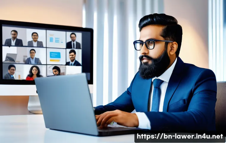 법률 변호사의 직무 변화 사례 - A modern law office setting where a Bengali-speaking lawyer is conducting a digital consultation wit...
