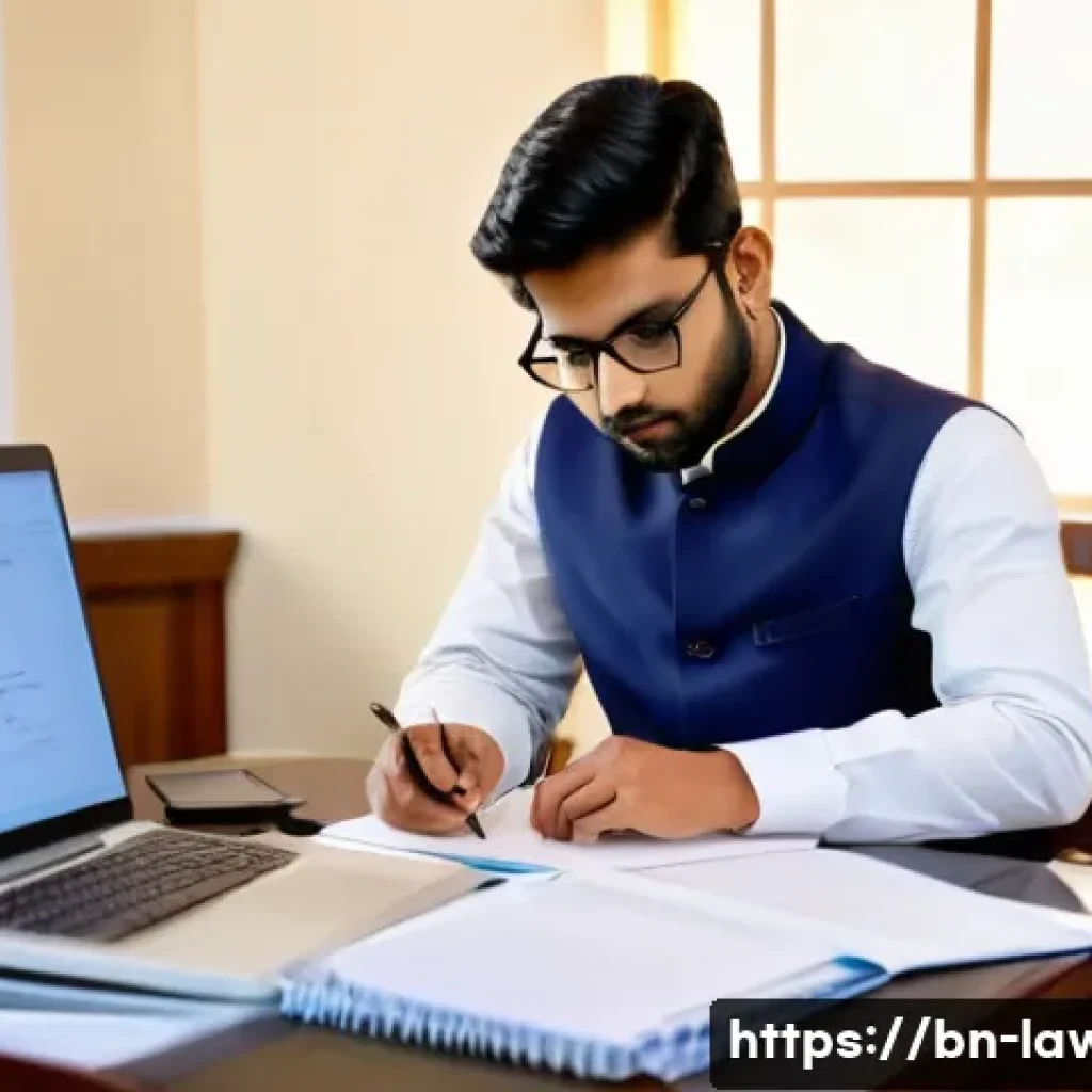 변호사 시험에 출제되는 실기 문제 분석 - A focused Bengali law student in a traditional study room, organizing legal documents and preparing ...