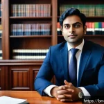 변호사 시험 합격 후 로펌 면접 팁 - A professional Bengali lawyer in a modern law firm interview setting, wearing a formal dark suit wit...