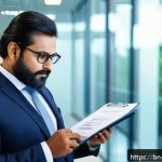 변호사 경력의 전환점 만들기 - A professional corporate compliance officer in a modern office setting, a middle-aged Bengali man we...