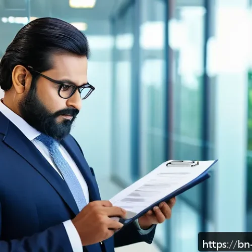 변호사 경력의 전환점 만들기 - A professional corporate compliance officer in a modern office setting, a middle-aged Bengali man we...