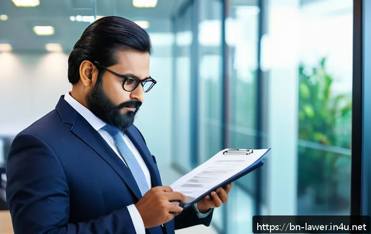 변호사 경력의 전환점 만들기 - A professional corporate compliance officer in a modern office setting, a middle-aged Bengali man we...