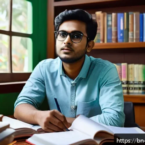 변호사 시험 대비 실전 노하우 - A focused Bengali law student sitting at a wooden desk in a cozy study room, surrounded by open law ...