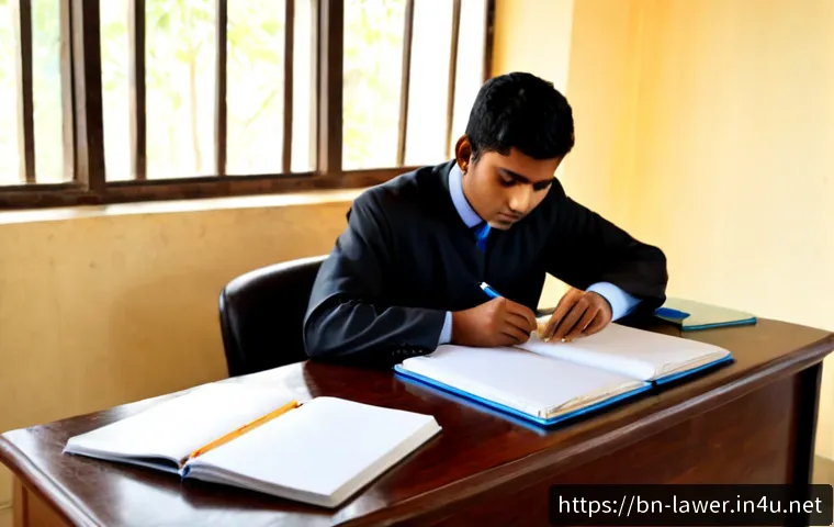 Home 17 변호사 자격증 실기 준비 전략 - Photorealistic legal practical exam preparation scene in Bangladesh, a focused young Bengali law gra...
